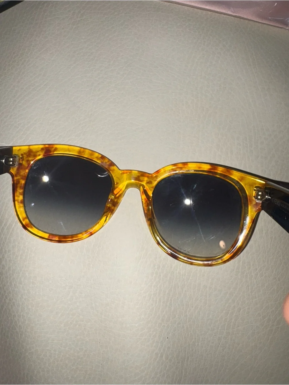 Fendi Womens Tortoiseshell Amber Frame Sunglasses with Gradient Blue Lenses